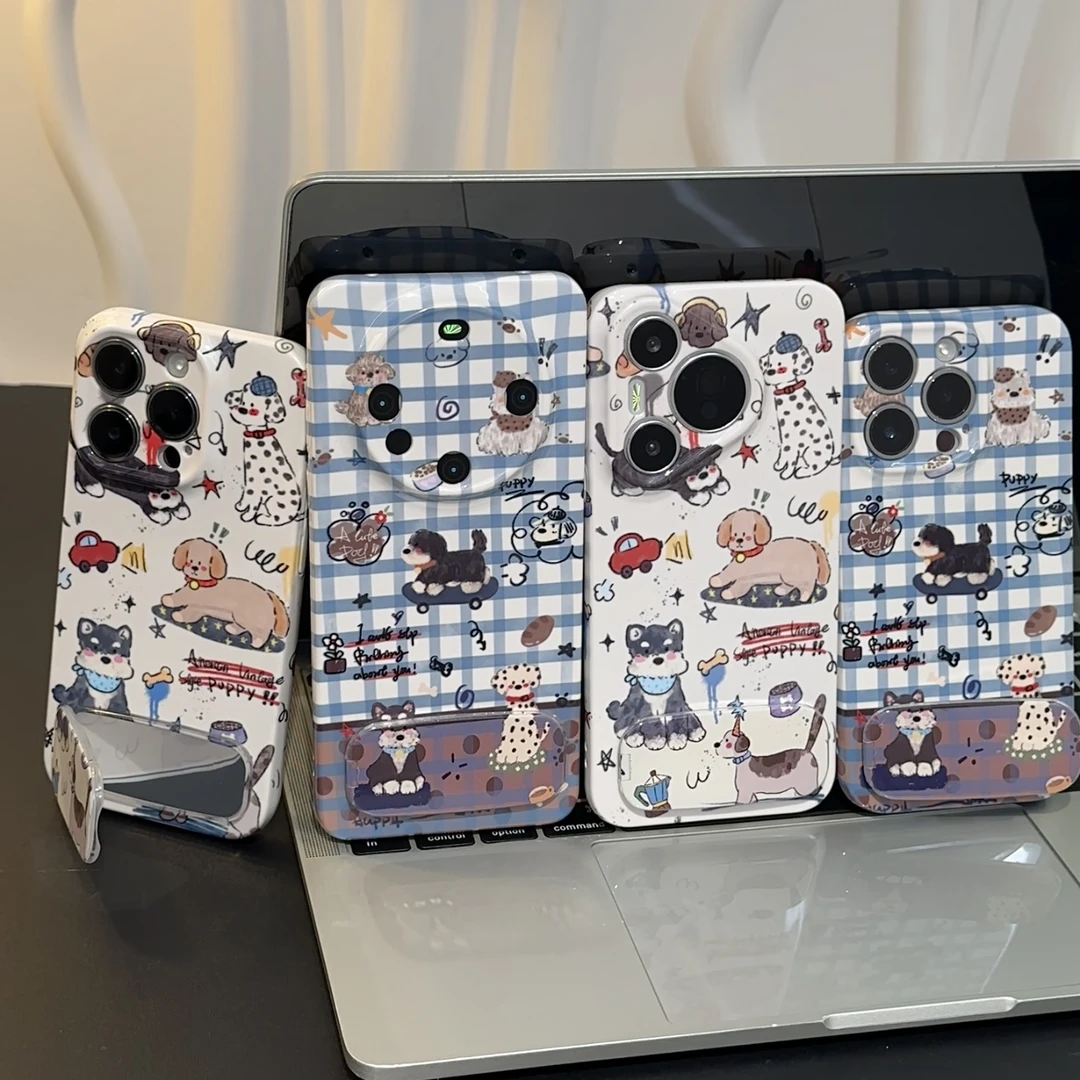 SMBLCE复古小狗镜子支架适用苹果16菲林手机壳华为P70vivoppo小米