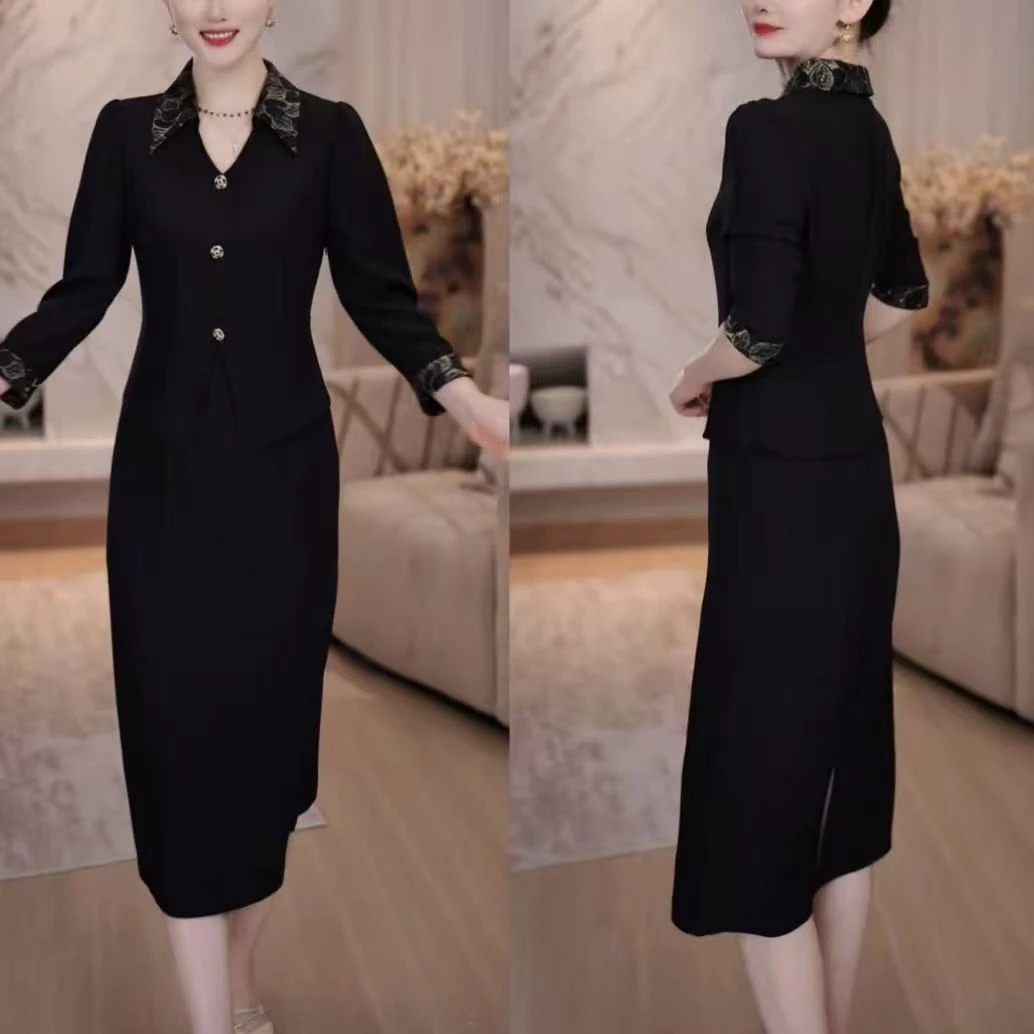 2025早秋新款连衣裙长袖拼接假两件长裙子气质修身显瘦时尚减龄