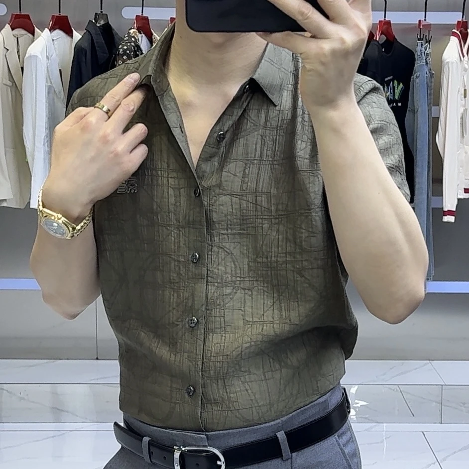 男士短袖衬衫简约修身轻薄凉感商务休闲春夏衬衣