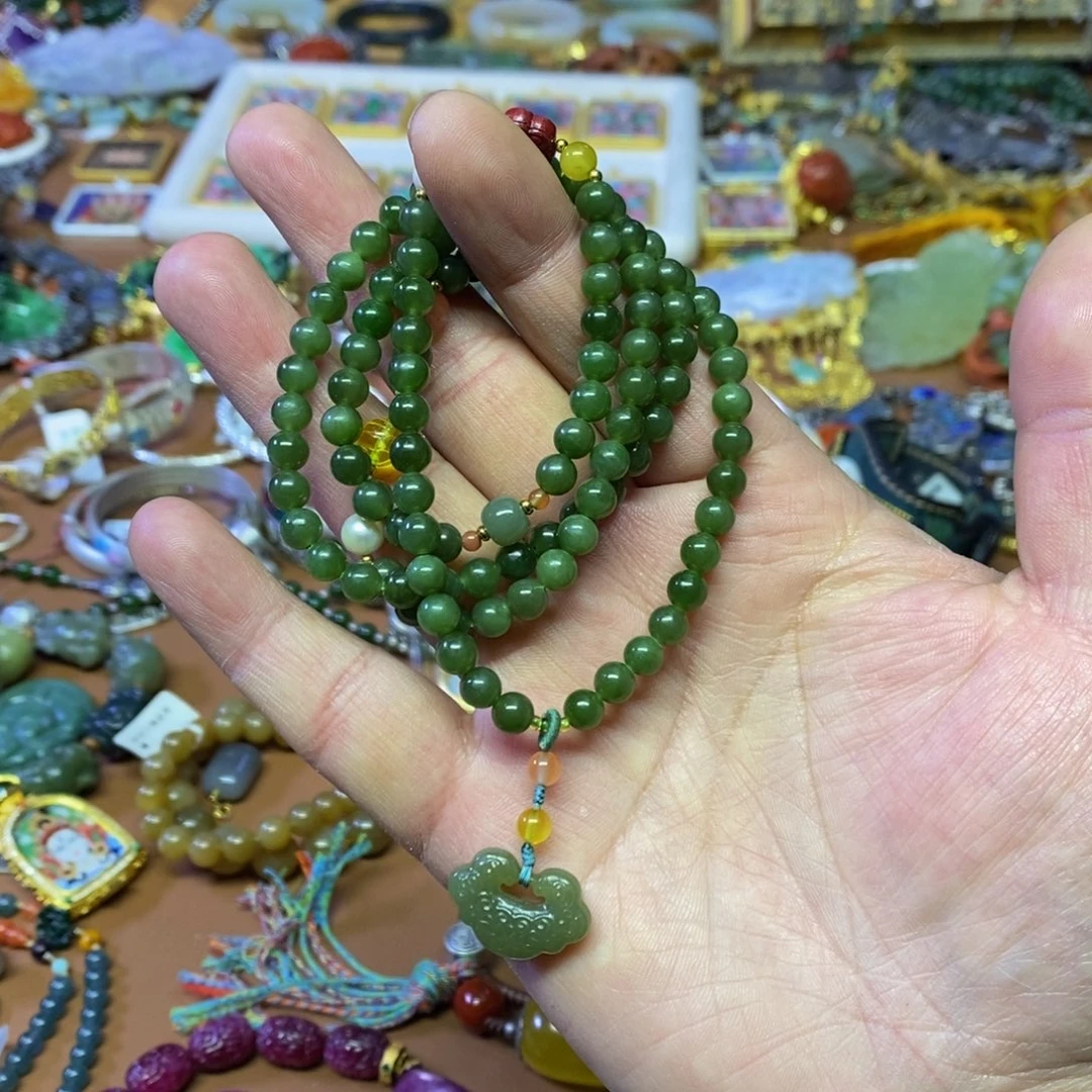 和田玉颈饰未镶嵌…***…天然碧玉108颗（1/2）毛衣链