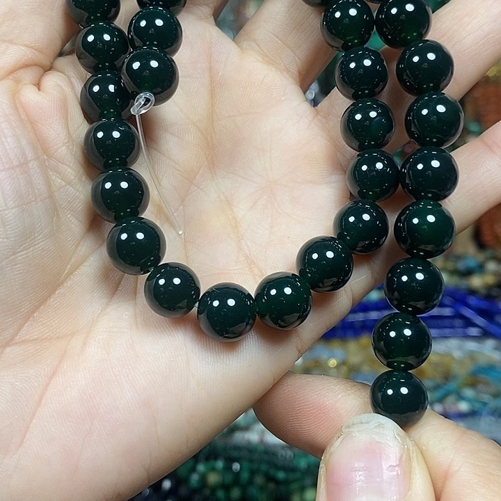 玛瑙/玉髓未镶嵌珠宝半成品A级高级深绿玛瑙卡10mm