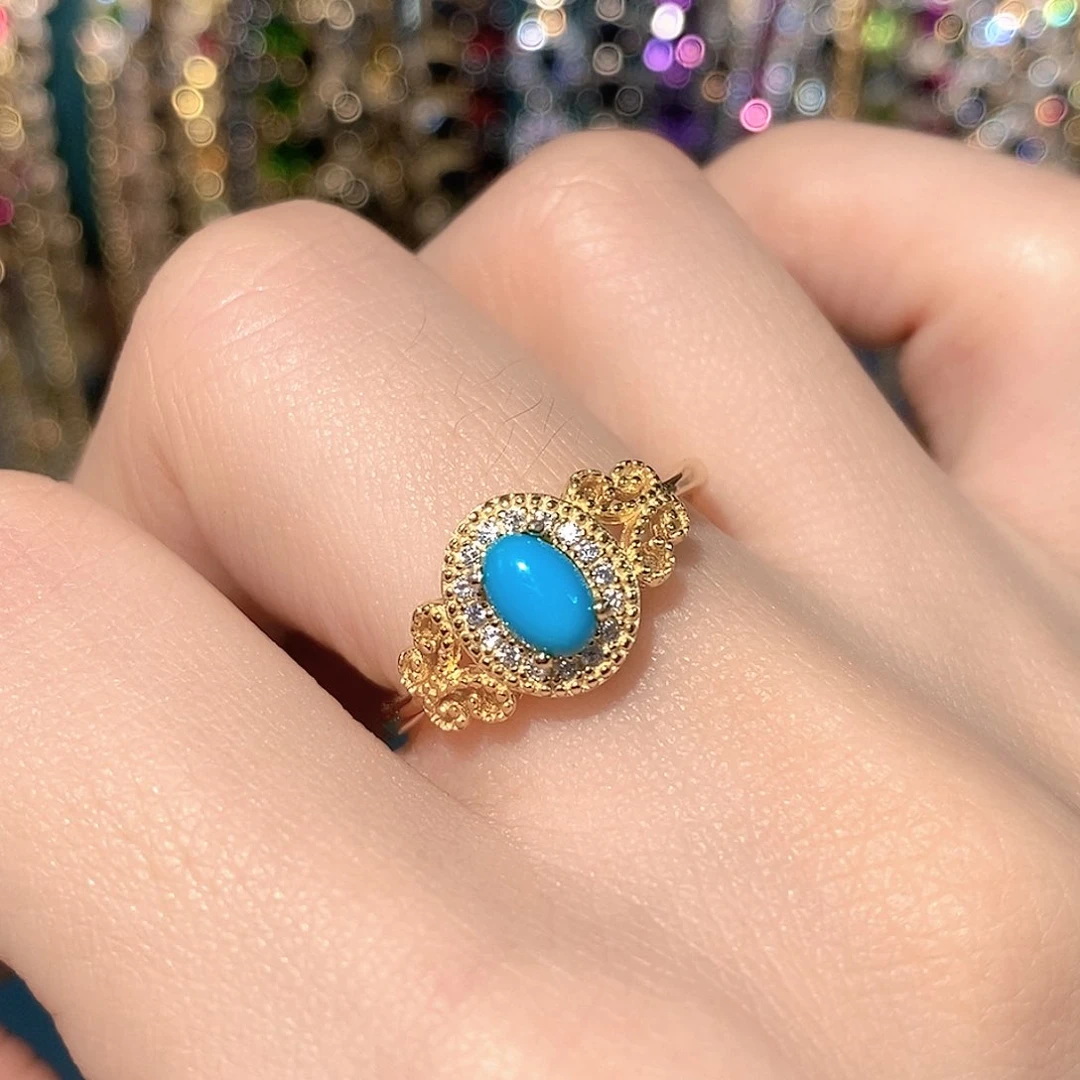 绿松石戒指蓝宝石银S925镶嵌福利款