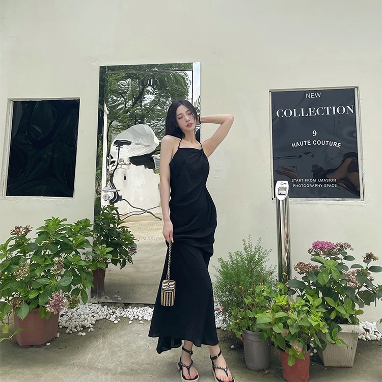 【LaluneDuCiel】LLDC 黑色性感露背连衣裙女夏季辣妹吊带长裙