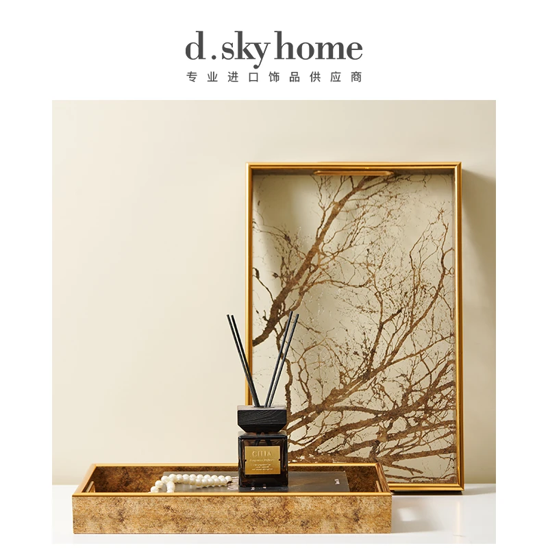 迪斯凯金色长方形透明底茂密树枝托盘#DSK43498+43481