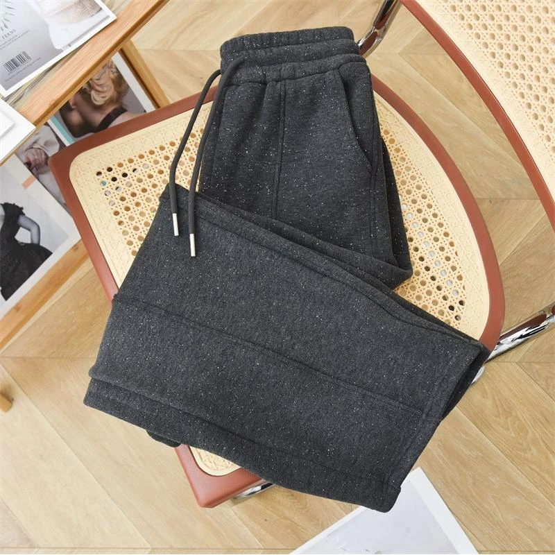 「亮闪闪的裤」2024加绒厚款新款女装直筒百搭休闲裤HT-319