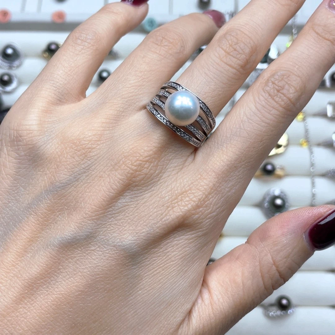 戒指银S925镶嵌淡水珍珠