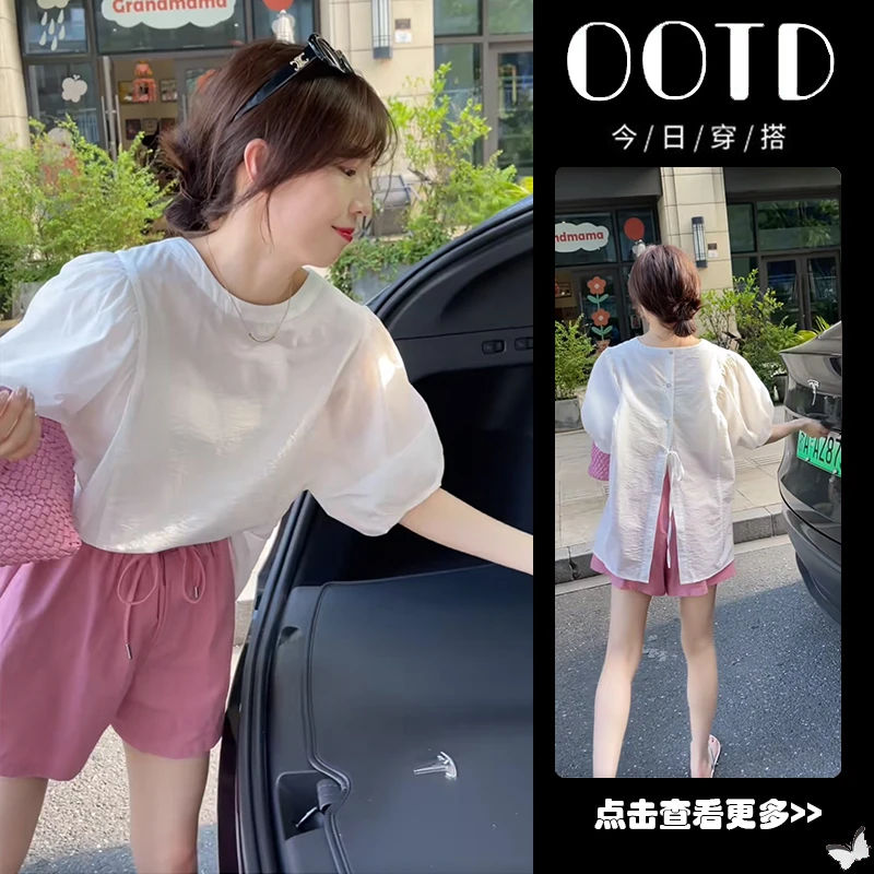 【现货】秋季穿搭一整套女2025新款宽松防晒衬衫百搭阔腿短裤两件套