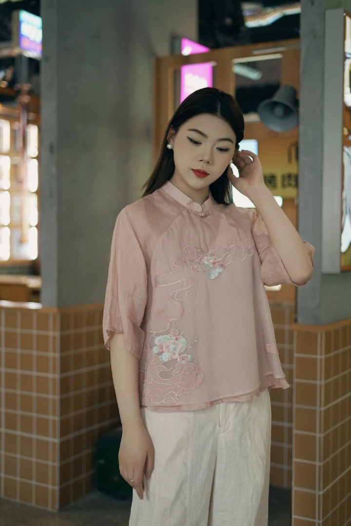 大吉2025新款原创文艺复古中式苎麻改良茶服小衫百搭上衣3255