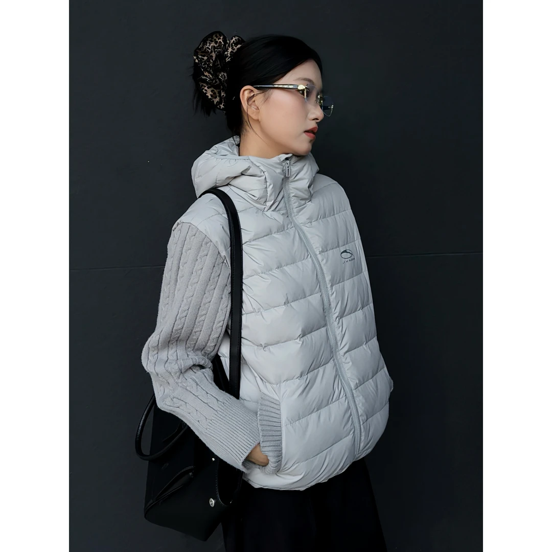 中性风拼接针织时尚宽松羽绒服百搭男女保暖连帽休闲外套
