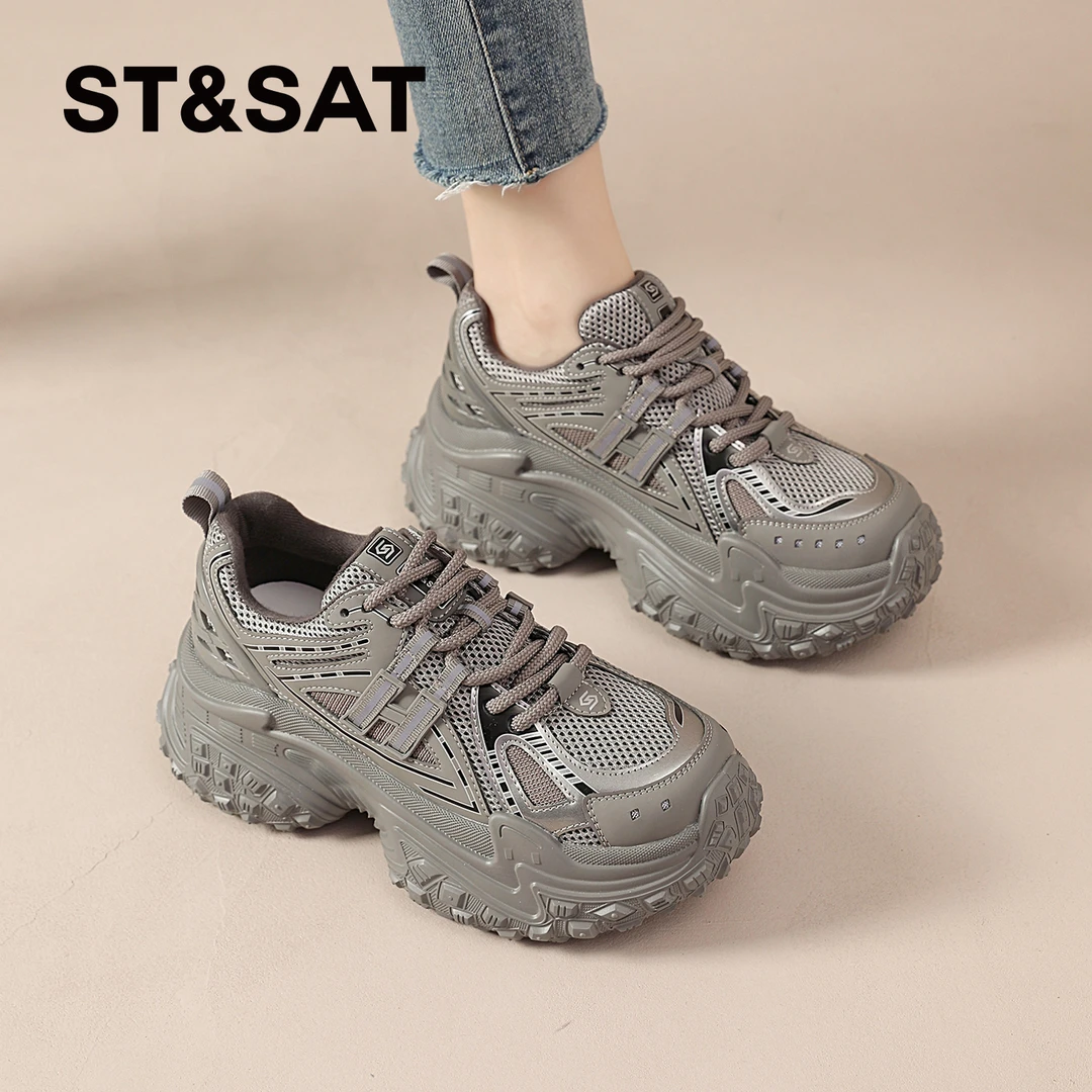 星期六厚底灰色老爹鞋女士2025新款春季休闲鞋子运动增高百搭女鞋