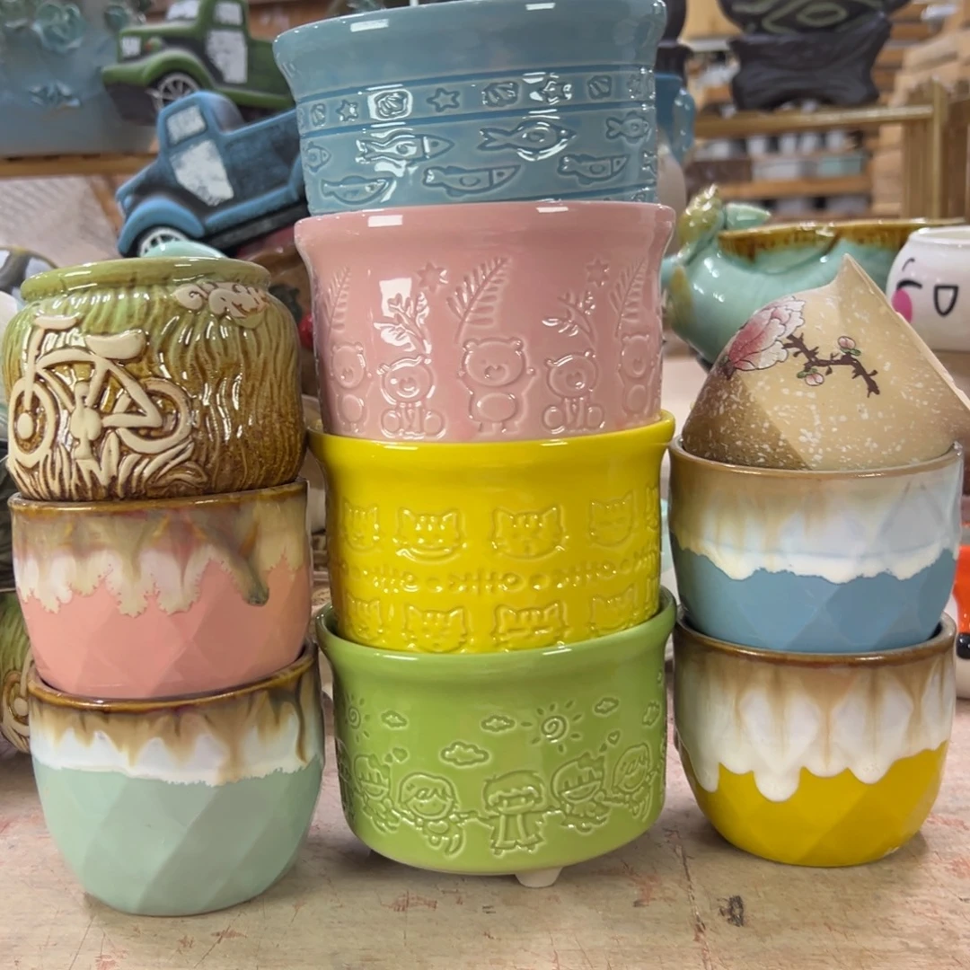 陶瓷花盆特价上新口7-12厘米粉微瑕