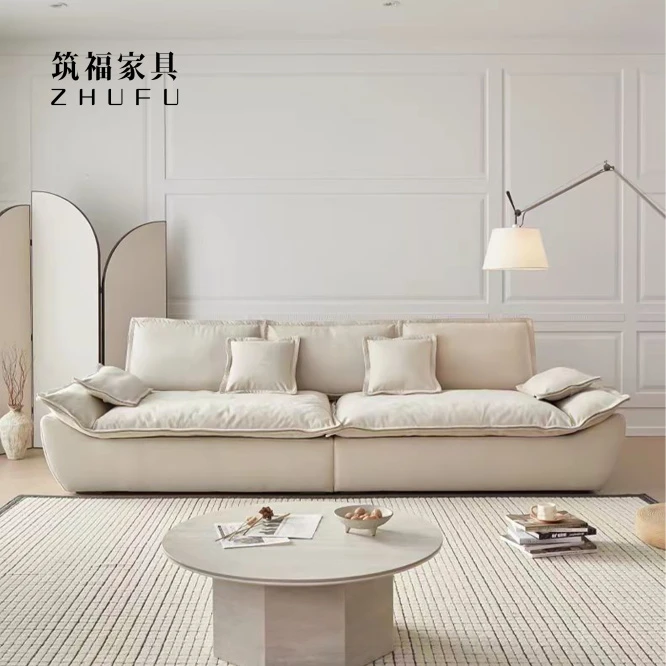 ZHUFU筑福·帆船沙发法式奶油现代简约慵懒风客厅布艺直排沙发