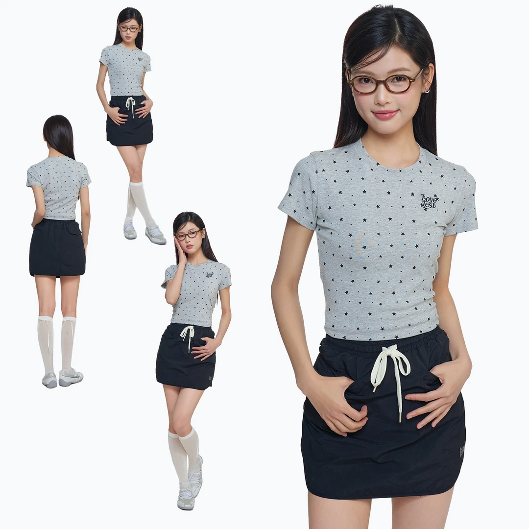BIPOLAR丨LOVETEST女款星星印花修身短袖T恤 11L036