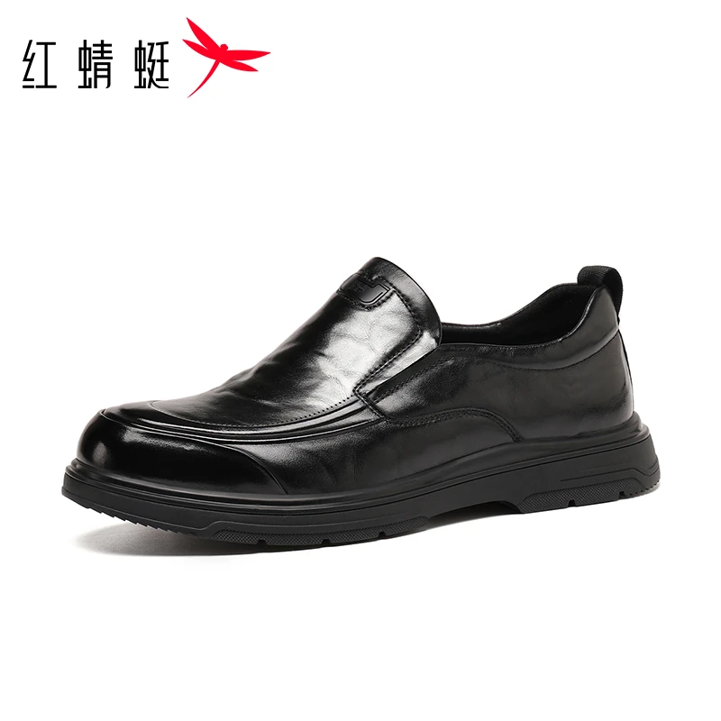 红蜻蜓男休闲皮鞋新款男士一脚蹬套脚皮鞋男真皮牛皮爸爸鞋牛皮