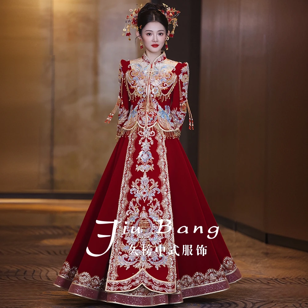 丝绒秀禾服2025新款新娘显瘦中式嫁衣小个子出阁服高端敬酒婚服