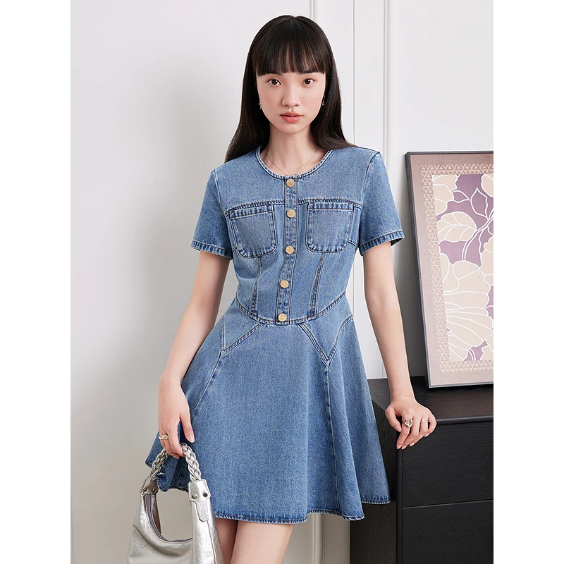 Goodland美地女装2025夏季新款纯棉丹宁风软牛仔连衣裙LC35305170