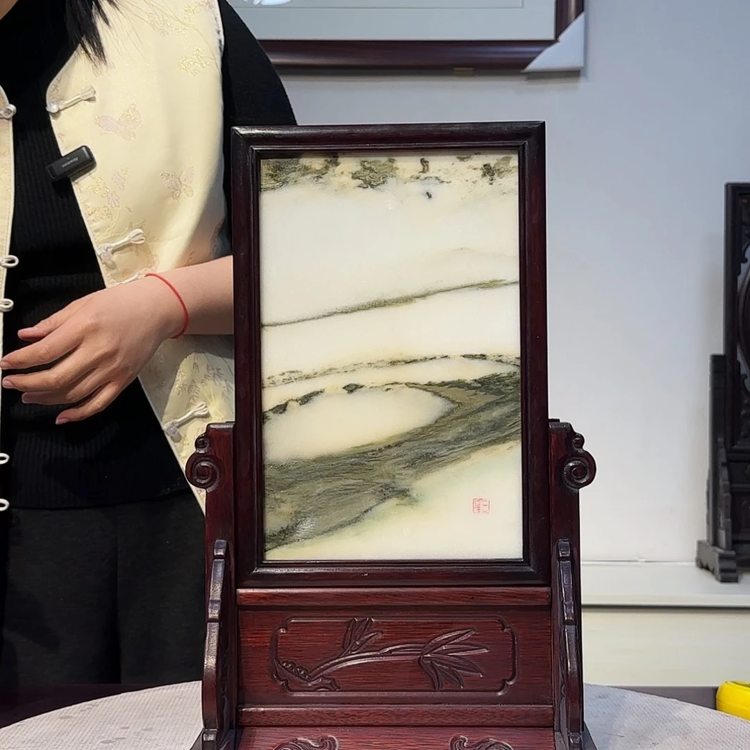 石材天然大理石画屏风摆件25×40