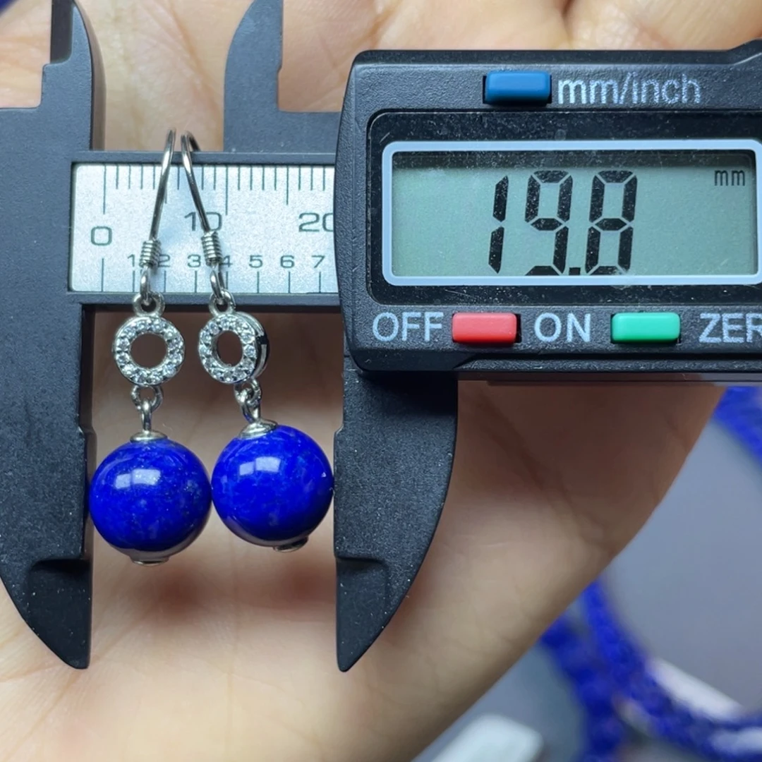 青金石银S925镶嵌 10mm耳饰