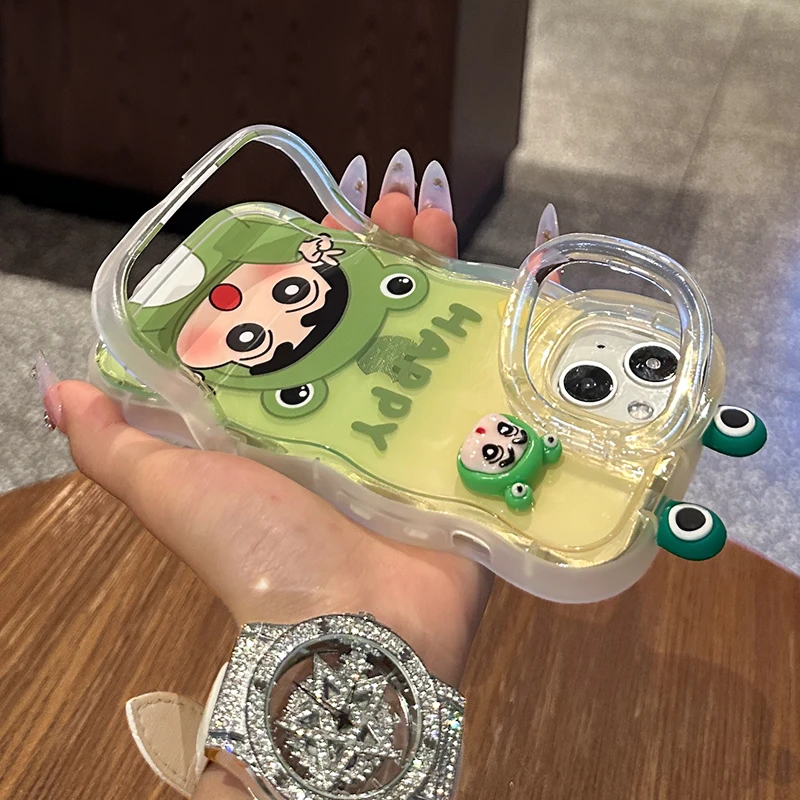 青蛙小新适用苹果15华为oppo/vivo小米iPhone16双支架卡通手机壳