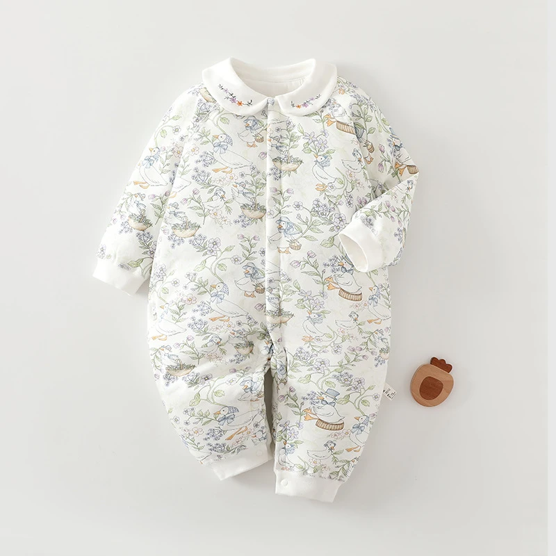 新生儿婴儿加棉连体衣克薄棉无骨衣服A类暖气房内穿哈衣爬爬服