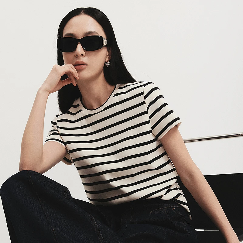 H·GENTEEL荷高夏装撞色条纹年轻时尚休闲修身通勤T恤GDF22620001