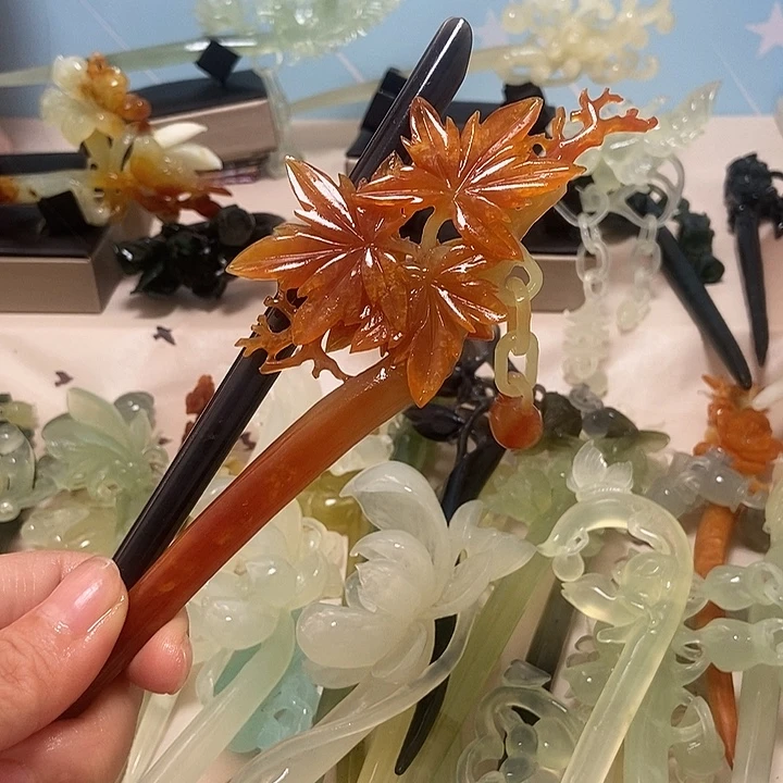 风***～蛇纹石玉未镶嵌发簪