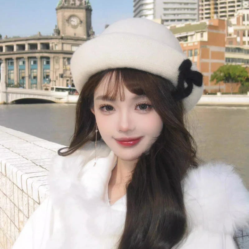 千金赫本风蝴蝶结渔夫帽甜妹小香风秋冬ins气质显脸帽子小礼帽