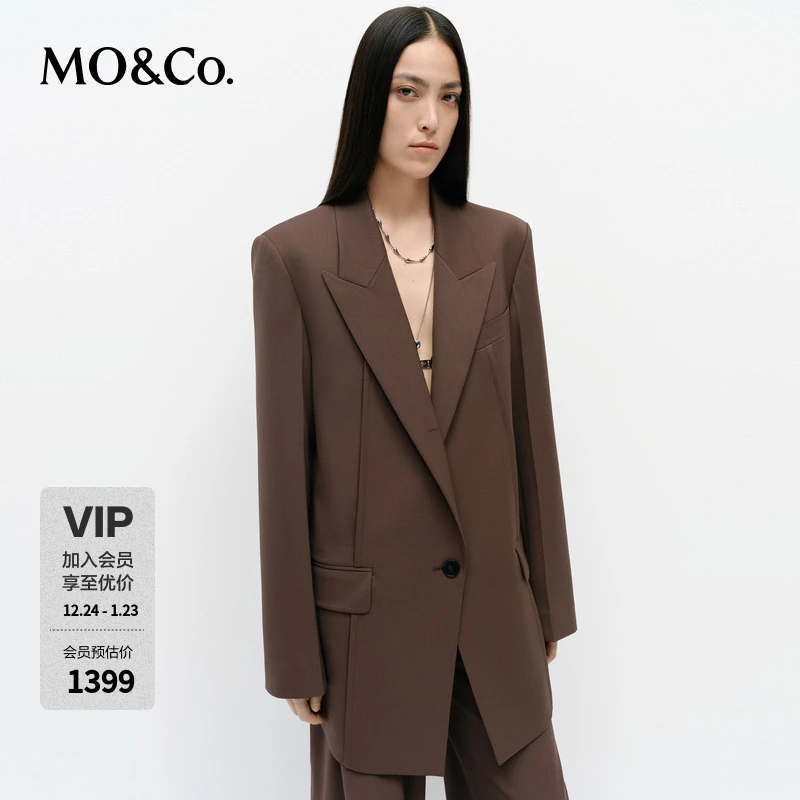 MOCO西装2025春新品含绵羊毛精纺时装垫肩低腰线廓形MBE1BLA024