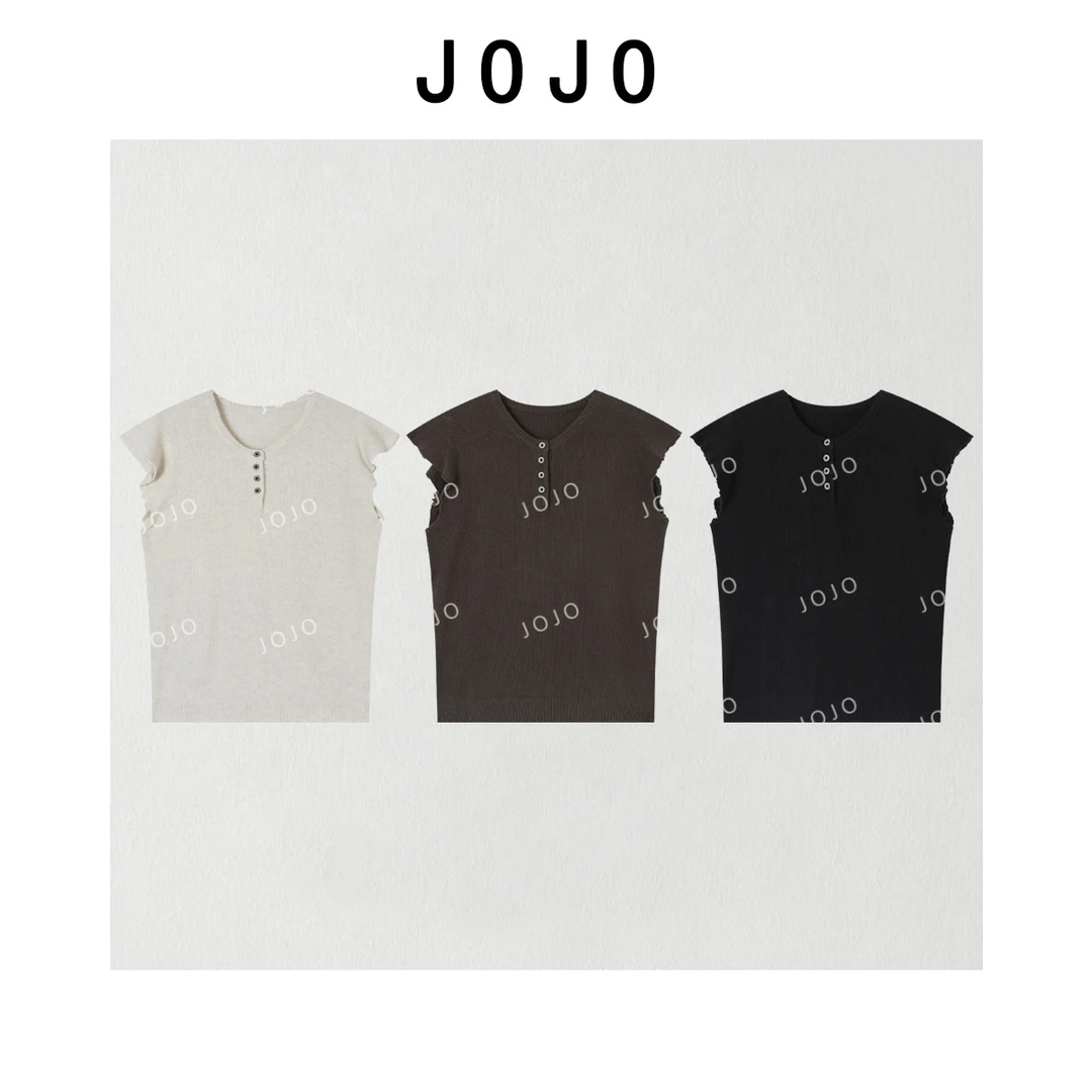 玖了个玖 2025早秋 韩版百搭圆领显瘦飞飞袖针织上衣 2508C4264