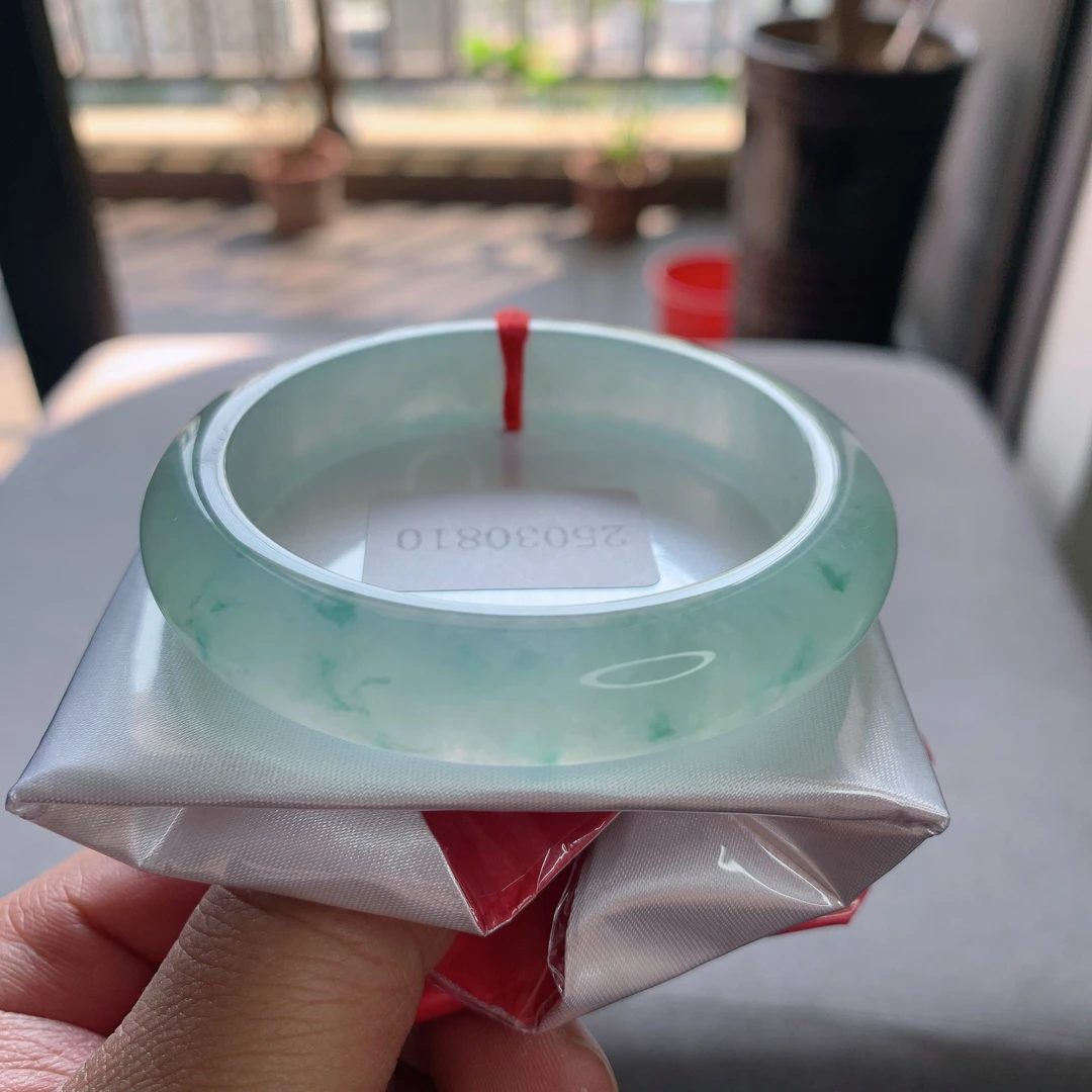 55圈口缅甸天然翡翠A货手镯冰透起光飘花正圈平安镯时尚宽边玉镯