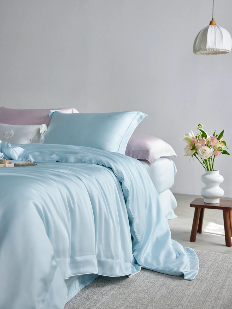 天丝四件套床上用品不跑被轻奢简约真丝纯色机洗凉感丝滑被套被罩