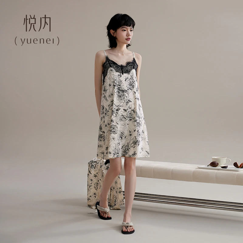 悦内睡裙女睡衣夏季莫代尔吊带背心性感蕾丝夏款夏天大码薄款冰丝