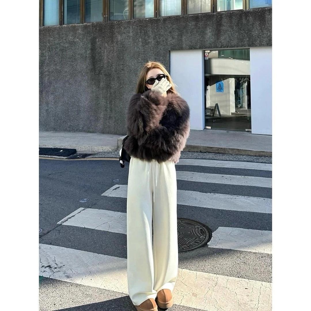 窄版毛巾裤女秋冬2025新款高腰显瘦垂感休闲加绒加厚软糯米阔腿裤