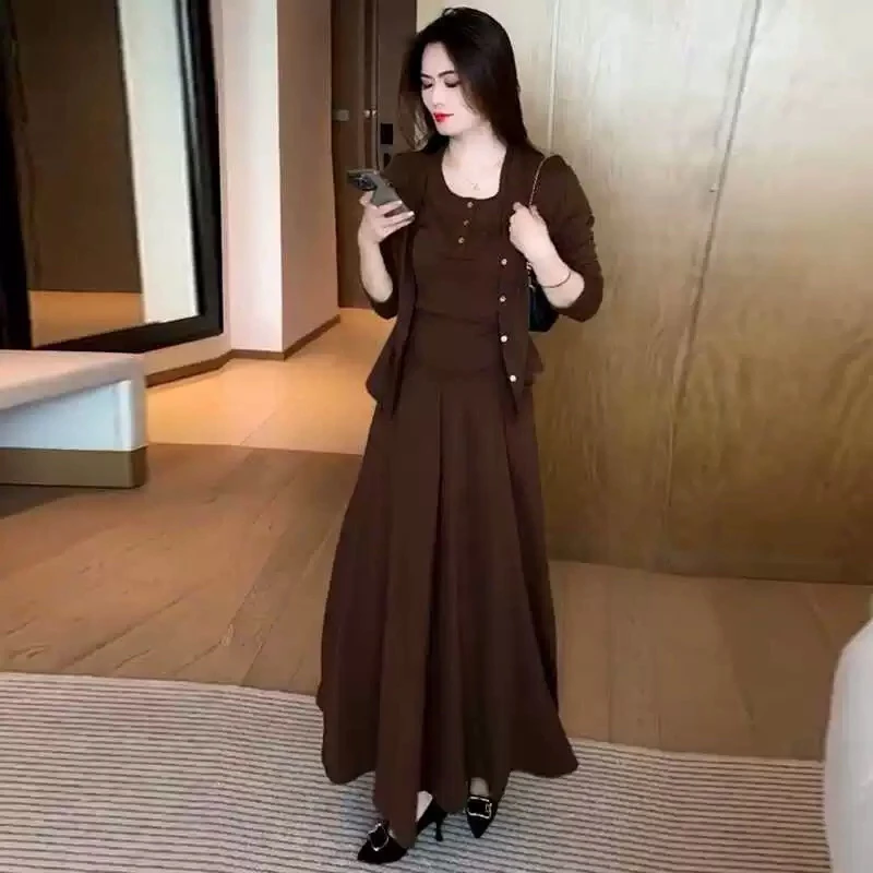 （飞燕）2531 时尚连衣裙套装女2025春新款洋气显瘦开衫半身裙减龄