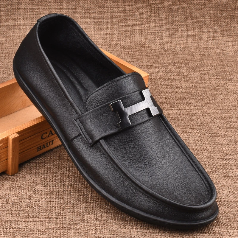 【视频同款】皮鞋男真皮头层牛皮透气轻便薄款软底软面百搭豆豆鞋