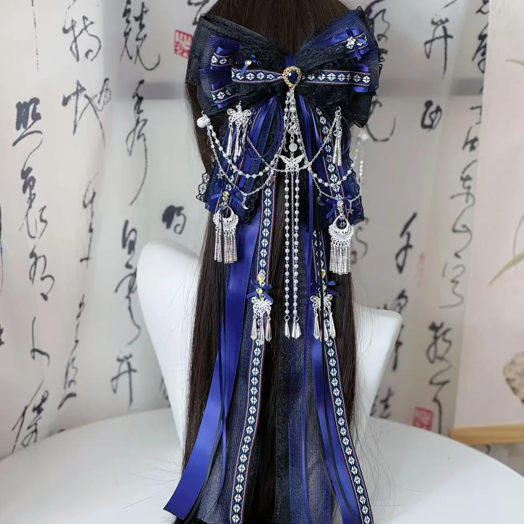 《张起灵》新国风古风搭配汉服洛丽塔长飘带蝴蝶结头饰发夹