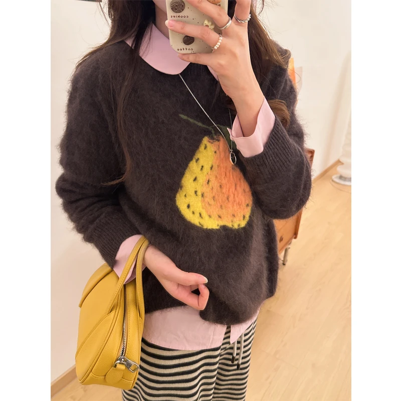 韩国东大门水果拉毛减龄毛衣2025秋冬新款套头上衣