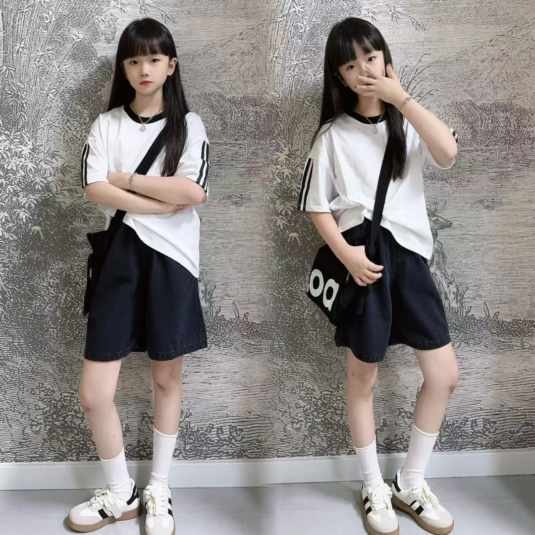 女童夏装运动套装2025新款韩版中大童宽松休闲潮牌儿童短袖两件套