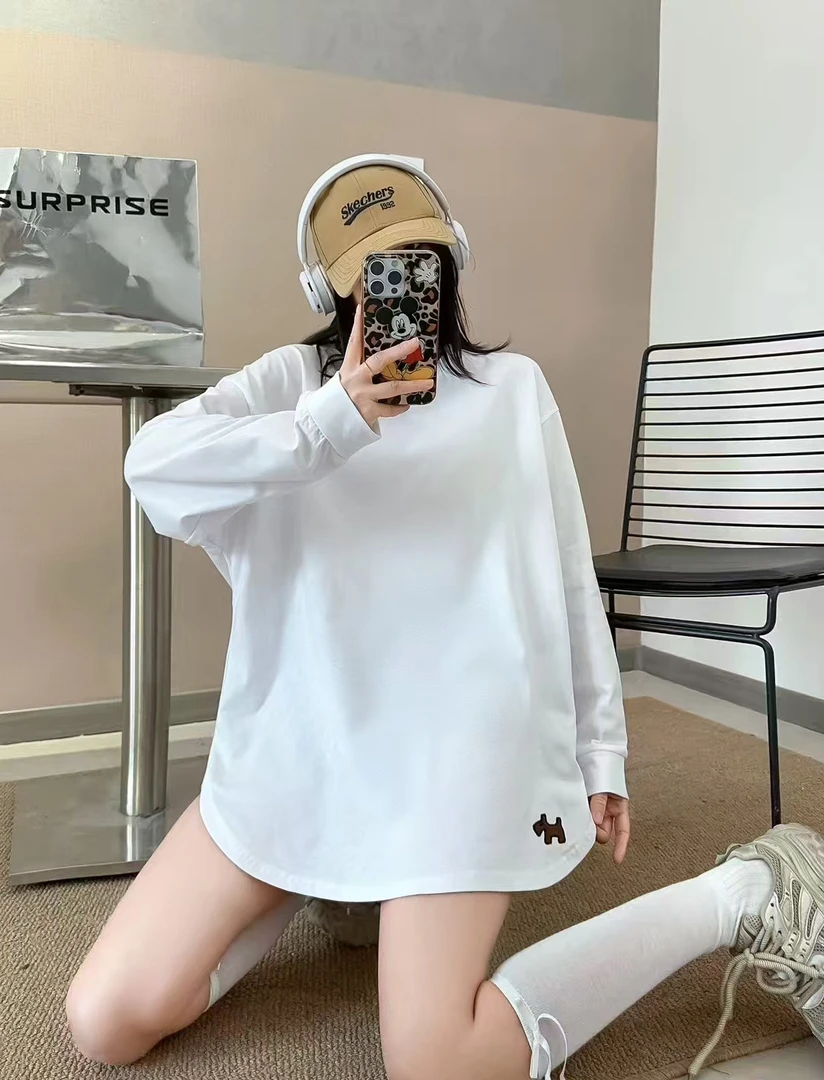 【千金坊】新款高品质刺绣小狗款百搭减龄款大白T