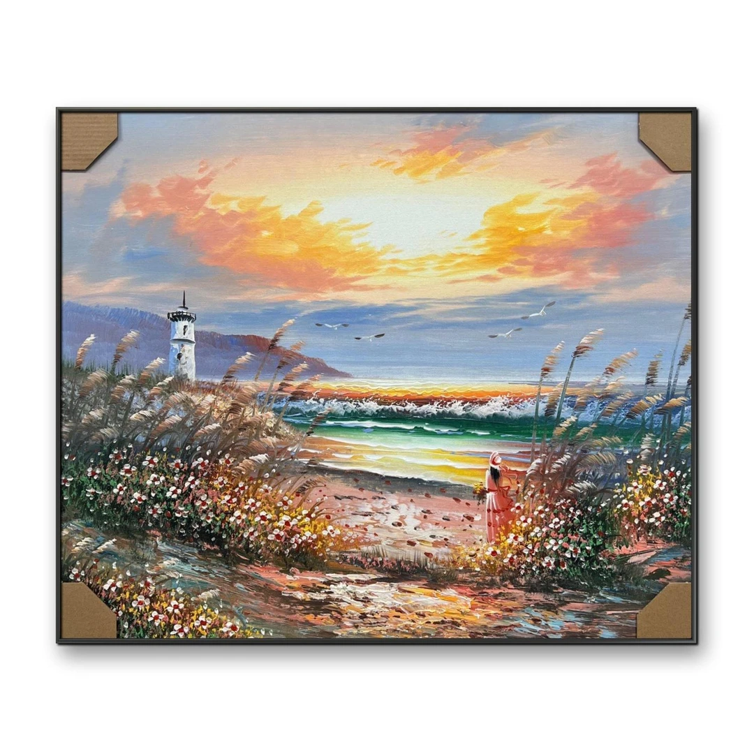 灯塔芦苇女孩纯手绘油画50cm*60cm客厅卧室餐厅装饰画