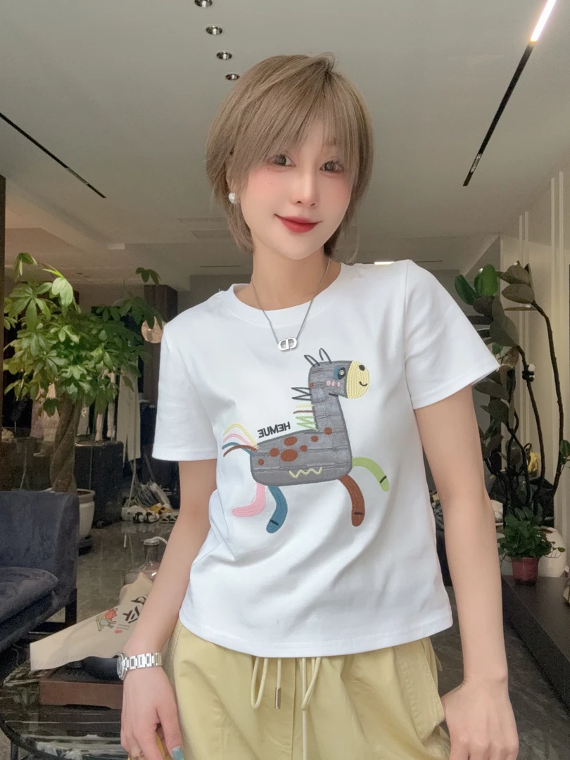 贴布绣小马修身T恤6901