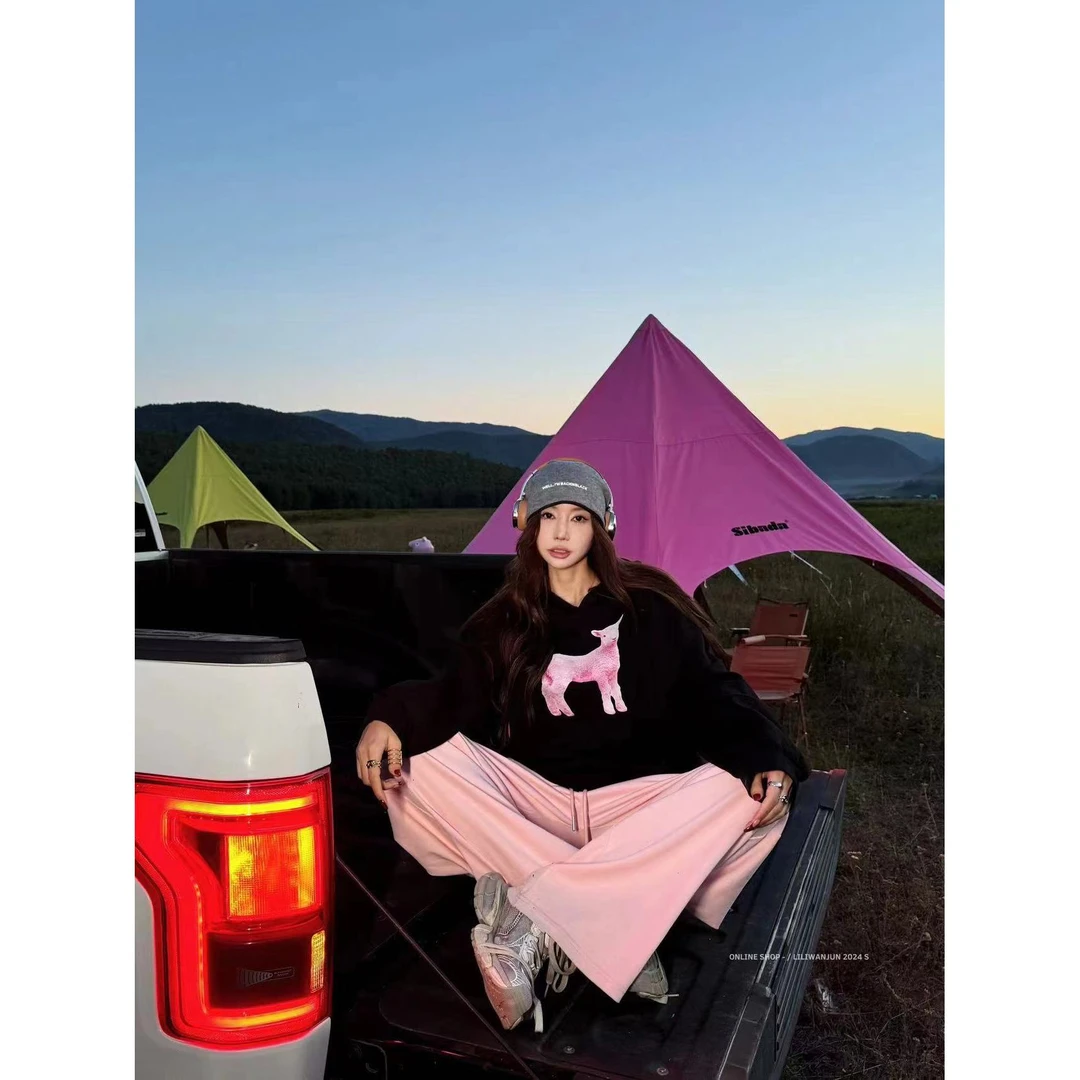 婉君【小羊卫衣】秋款减龄百搭连帽宽松情侣卫衣LWJ24C3T1435