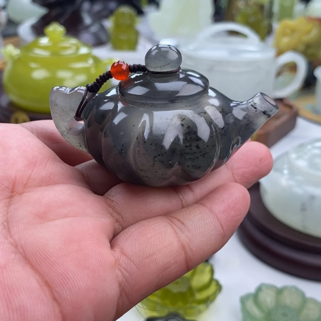 岫玉未镶嵌四大名玉手把壶