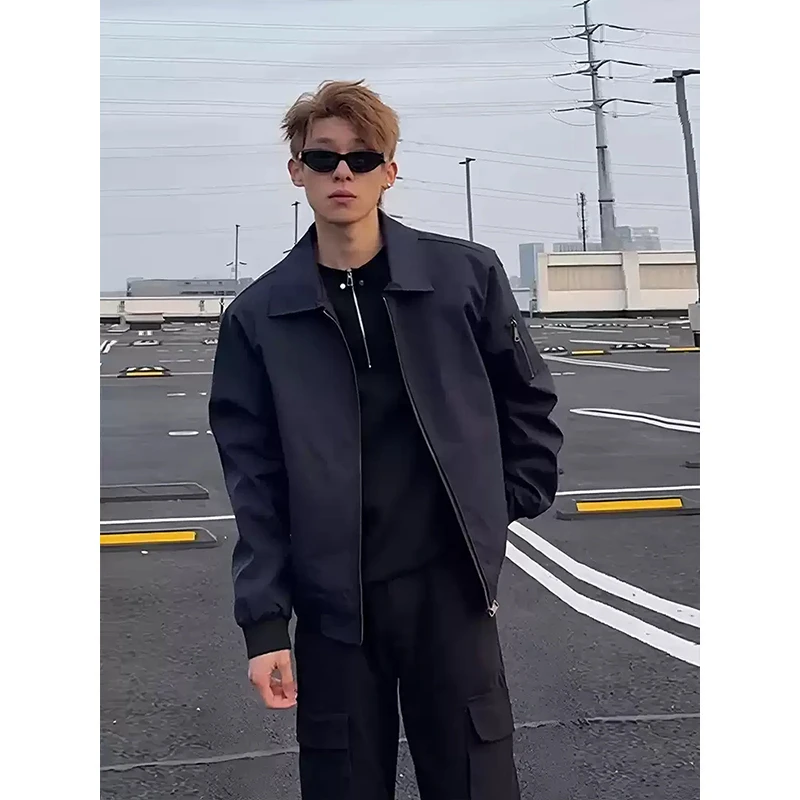 藏青色美式飞行夹克男高级感痞帅春秋短款外套cleanfit工装棒球服