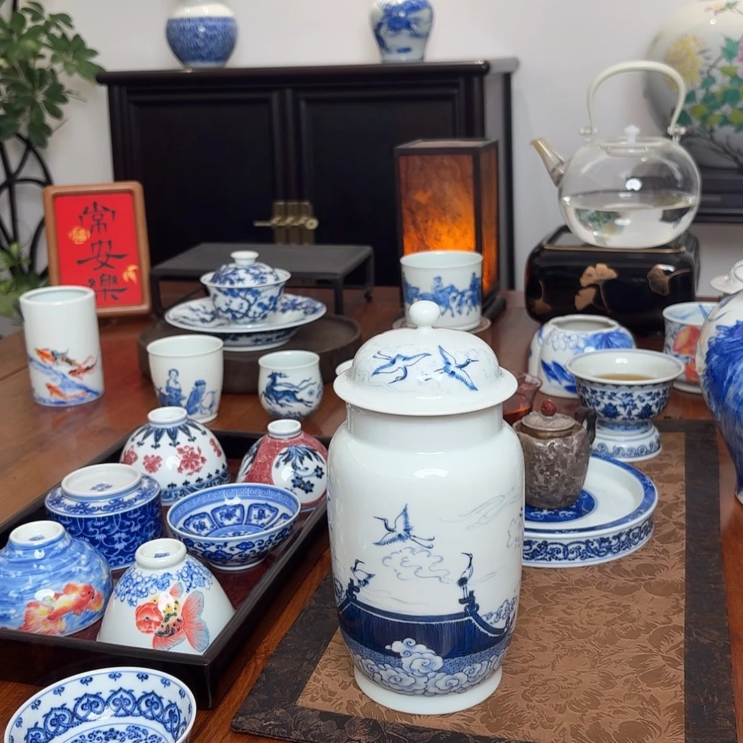 知微 瑞鹤图 茶叶罐
