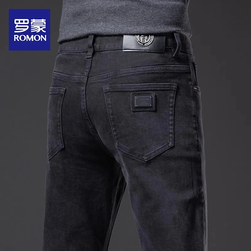 罗蒙高级感黑色牛仔裤男款直筒修身休闲裤子男潮牌春秋款弹力长裤