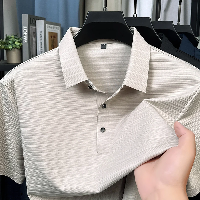 轻奢无痕短袖男士Polo衫夏季时尚休闲商务翻领薄款冰丝半袖T恤衫