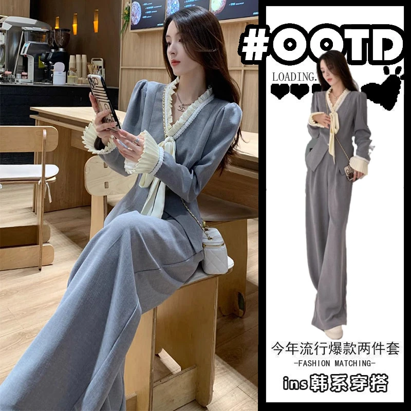 春夏穿搭高级感套装2025新款显瘦减龄职业小香风西装阔腿裤两件套