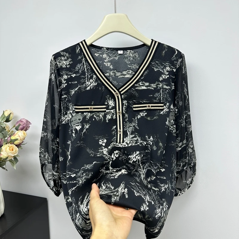 恒源祥彩羊妈妈装时尚妈妈夏装薄款丝上衣宽松洋气半袖衬衫中老年