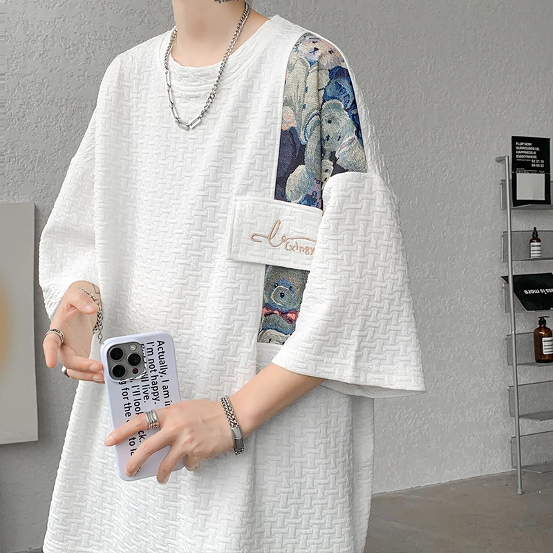 新中式国风小熊刺绣t恤男潮牌夏季薄款冰丝凉感半袖oversize短袖